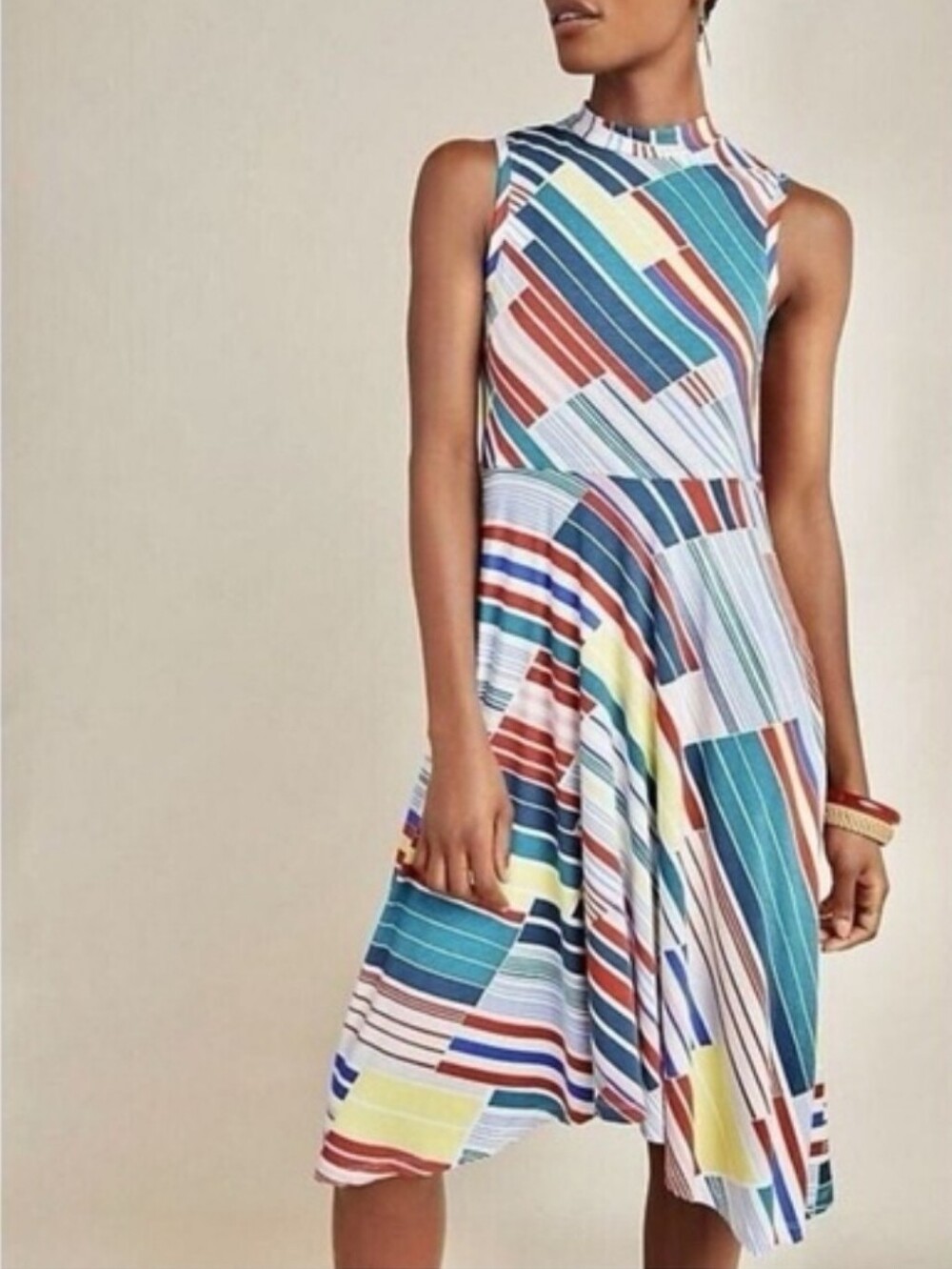 ANTHROPOLOGY Maeve Multicolor Striped Sleeveless Midi Dress, SIZE 4